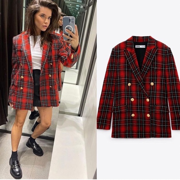 Zara double breasted button tweed blazer NWT - Picture 3 of 10